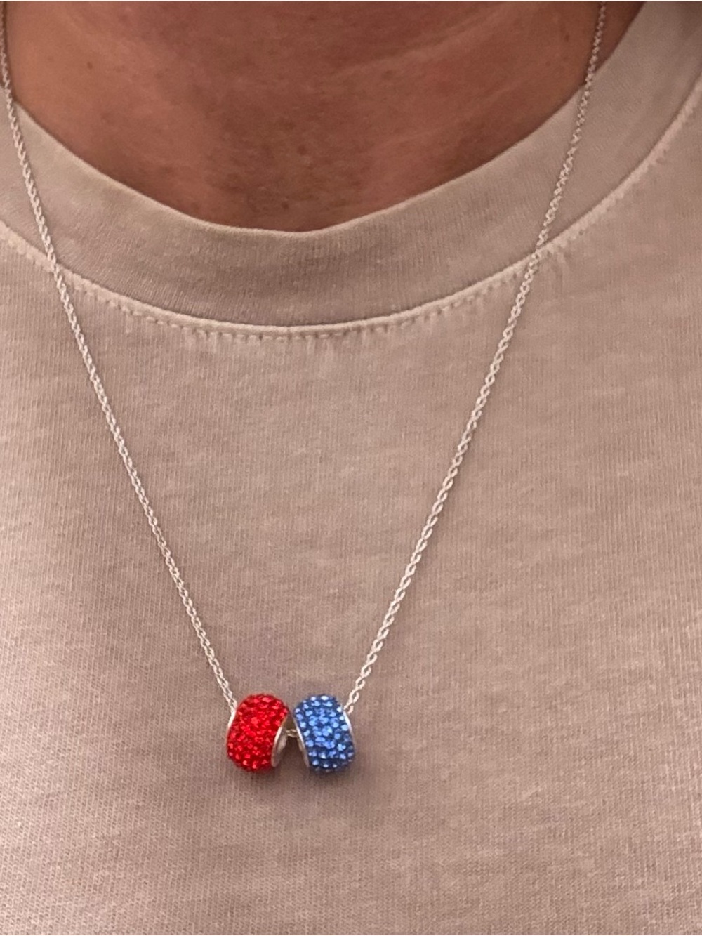 Sterling Silver Necklace with Red and Blue Crystal Rondelle Beads